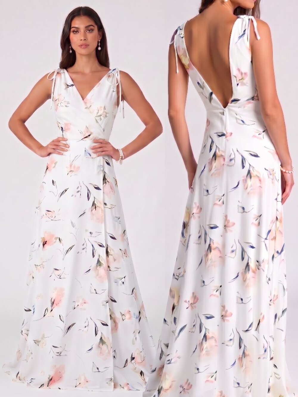 Lulus Romantic Possibilities Floral Maxi Dress Off White Small NWT